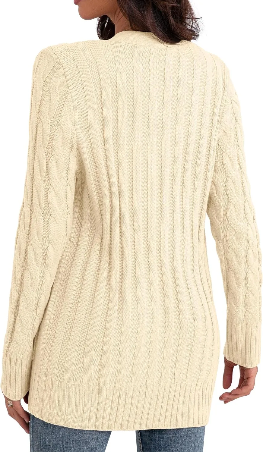 GRECERELLE Women's Long Sleeve Loose Knit Cable Open Front Button Down Cardigan Sweater Outerwear Coat with Pockets
