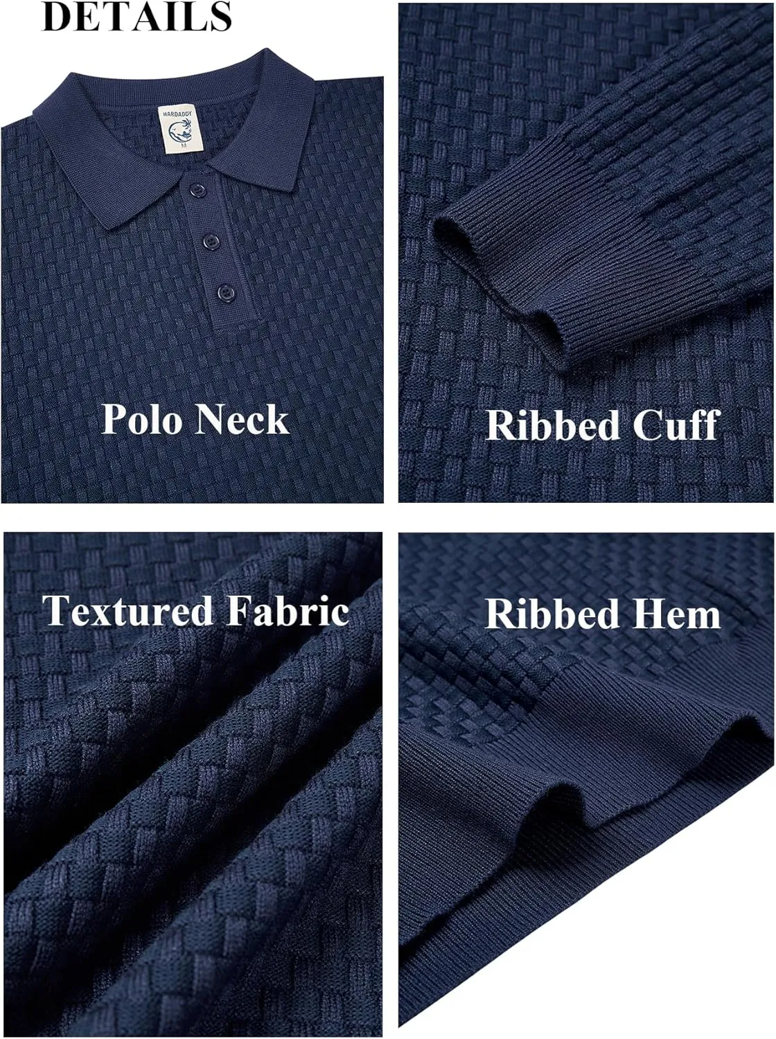 Hardaddy Men's Knit Polo Shirts Long Sleeve Button Up Pullover Sweater Textured Casual Collared Tops