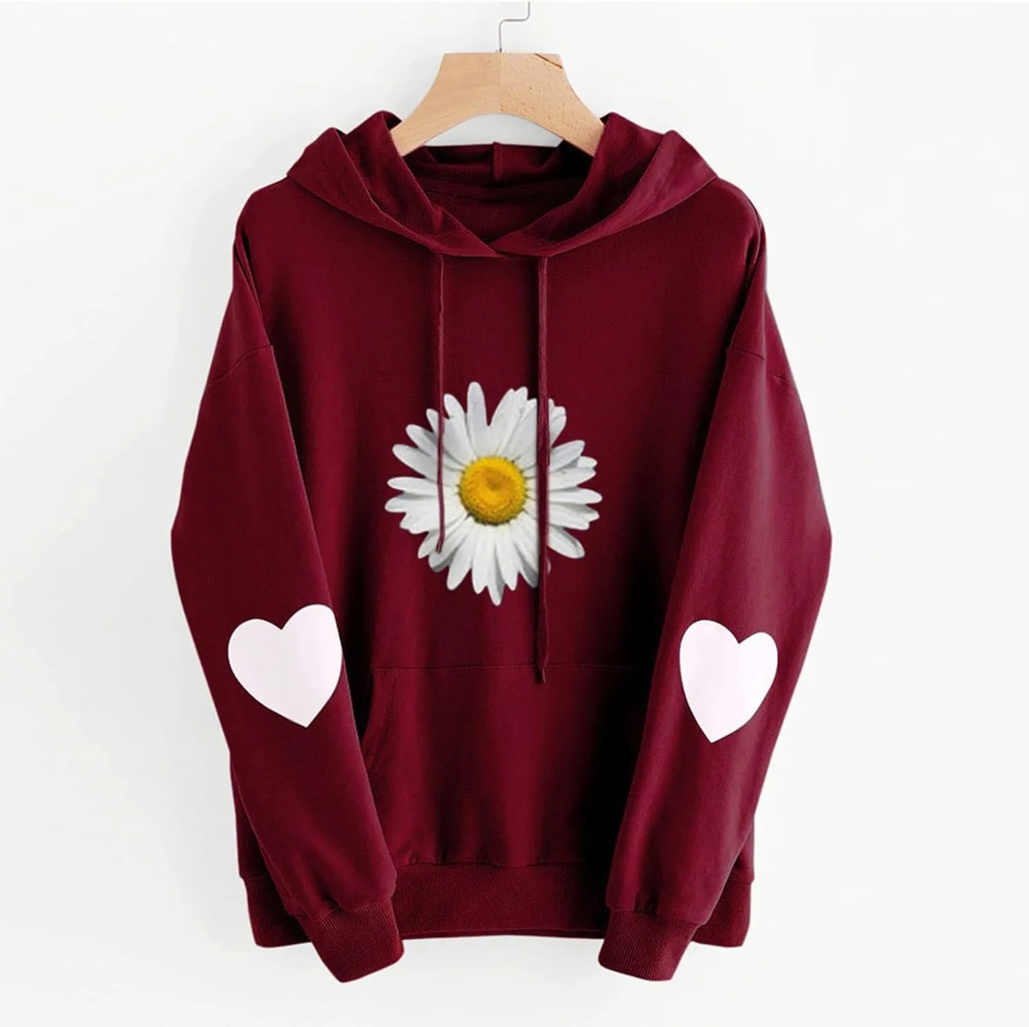 Heevina Hoodie Women Hoodies For Women Daisy Heart Flower Sunflower Printed Hooded Pockets Pullover Sweatshirts Top