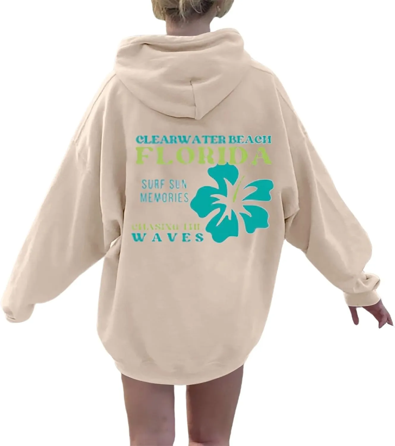 Heevina Pink Palm Puff Hoodie Hoodies For Women Clear Water Beach Florida Surf Sun Memories Chasing The Waves Hoodies