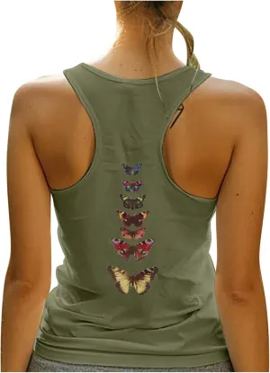 HGps8w Racerback Tank Tops for Women Back Butterfly Printed Loose Fit Sleeveless Summer Chic Yoga Workout Camisole Shirts