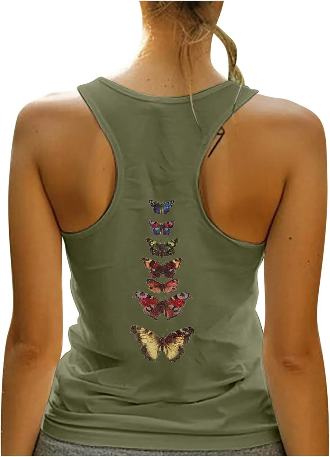 HGps8w Racerback Tank Tops for Women Back Butterfly Printed Loose Fit Sleeveless Summer Chic Yoga Workout Camisole Shirts