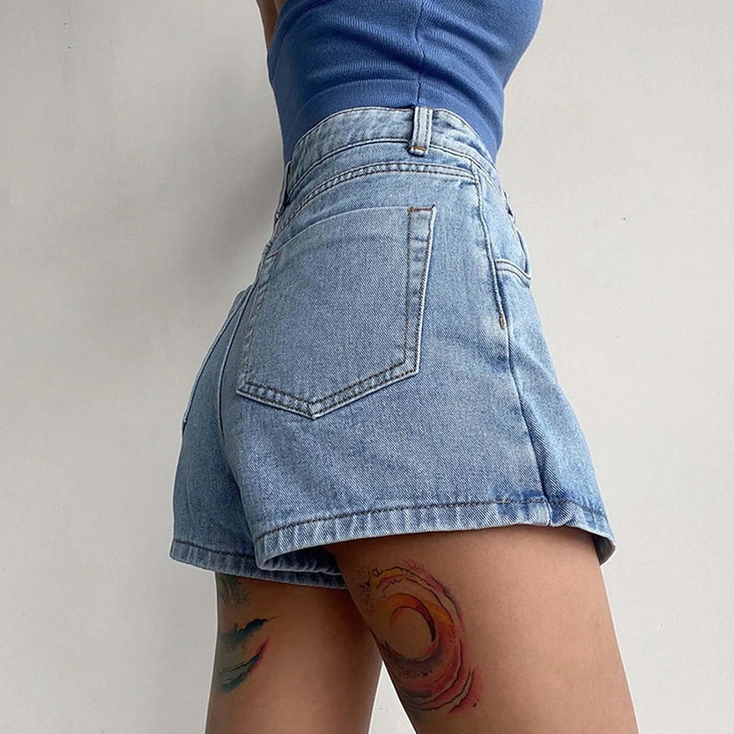 High Waisted Jean Shorts Women Casual Y2K Button Up Asymmetrical Denim Skort Skirt Trendy Baggy Shorts