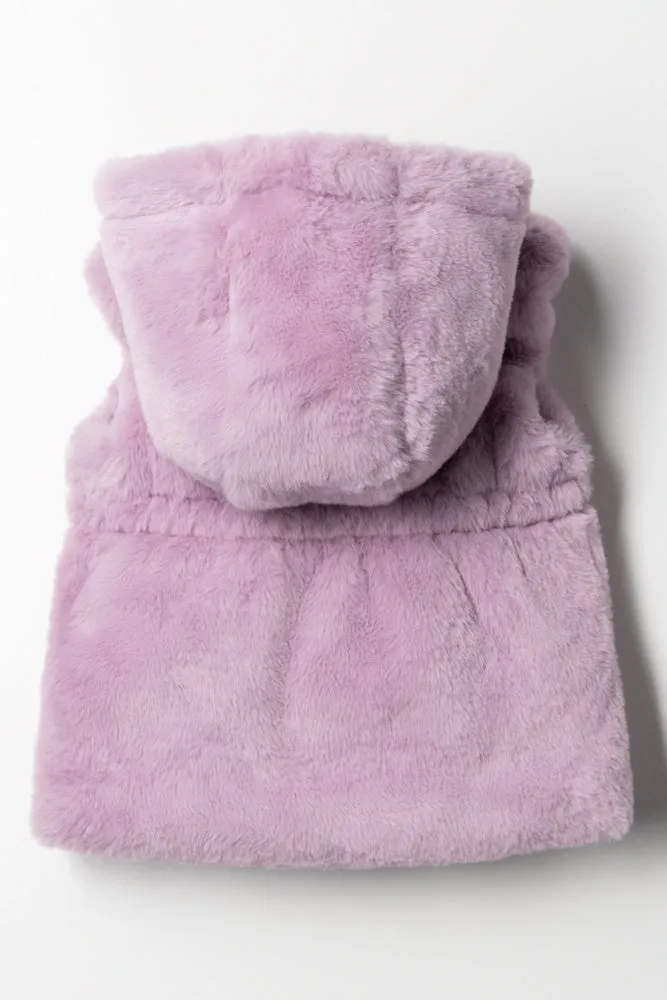 Hooded Fur Sleeveless Jacket Lilac
