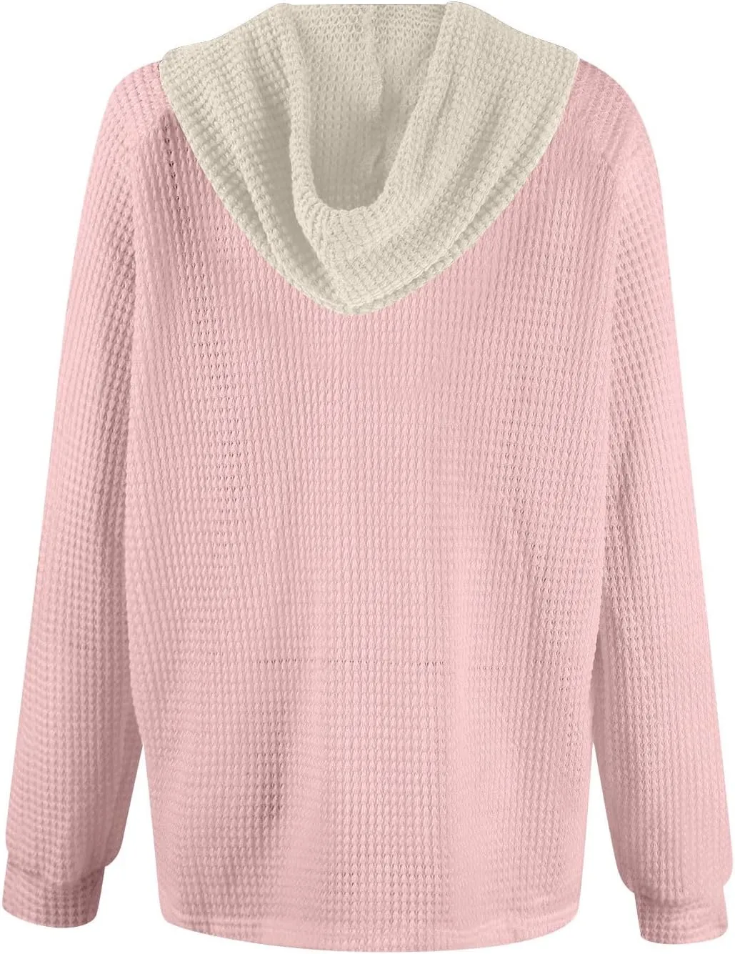 Hoodies for Women Oversized Waffle Knit Casual Lightweight Sweatshirts Drawstring Button V Neck Long Sleeve Tops