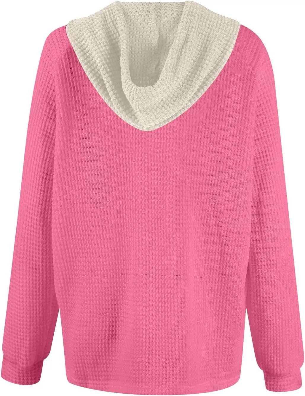Hoodies for Women Oversized Waffle Knit Casual Lightweight Sweatshirts Drawstring Button V Neck Long Sleeve Tops