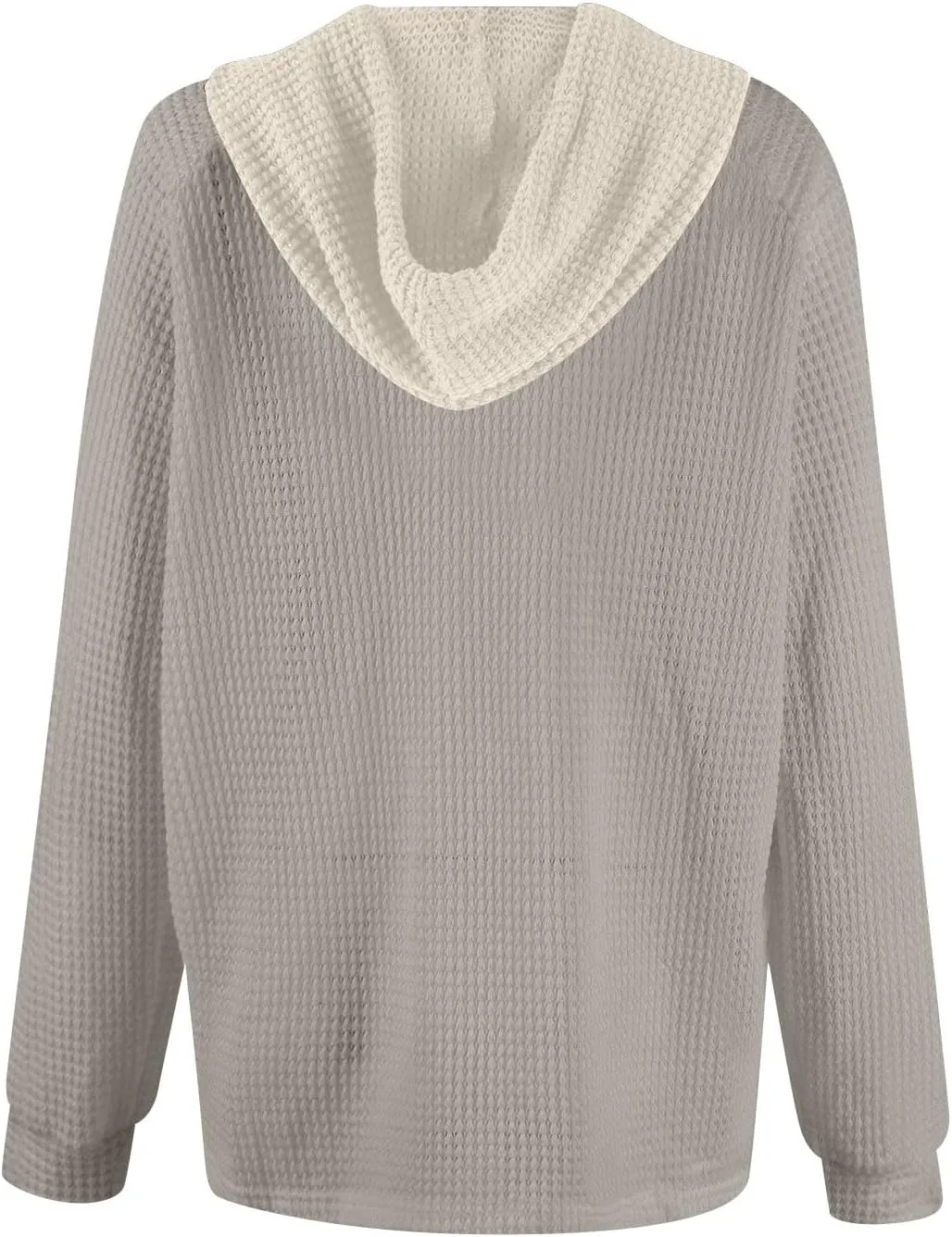Hoodies for Women Oversized Waffle Knit Casual Lightweight Sweatshirts Drawstring Button V Neck Long Sleeve Tops