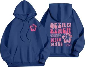 Hoodies for Women Plus Size Cute Long Sleeve Pullovers Drawstring Tops Loose Print Sweatshirts with Pocket