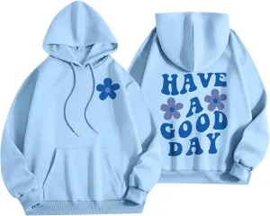 Hoodies for Women Plus Size Cute Long Sleeve Pullovers Drawstring Tops Loose Print Sweatshirts with Pocket