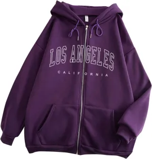 Hoodies for Women Pullover Losangeles Letter Print Hooded Sweatshirt with Pocket Long Sleeve Causal Fleece Tee Aesthetic Fall