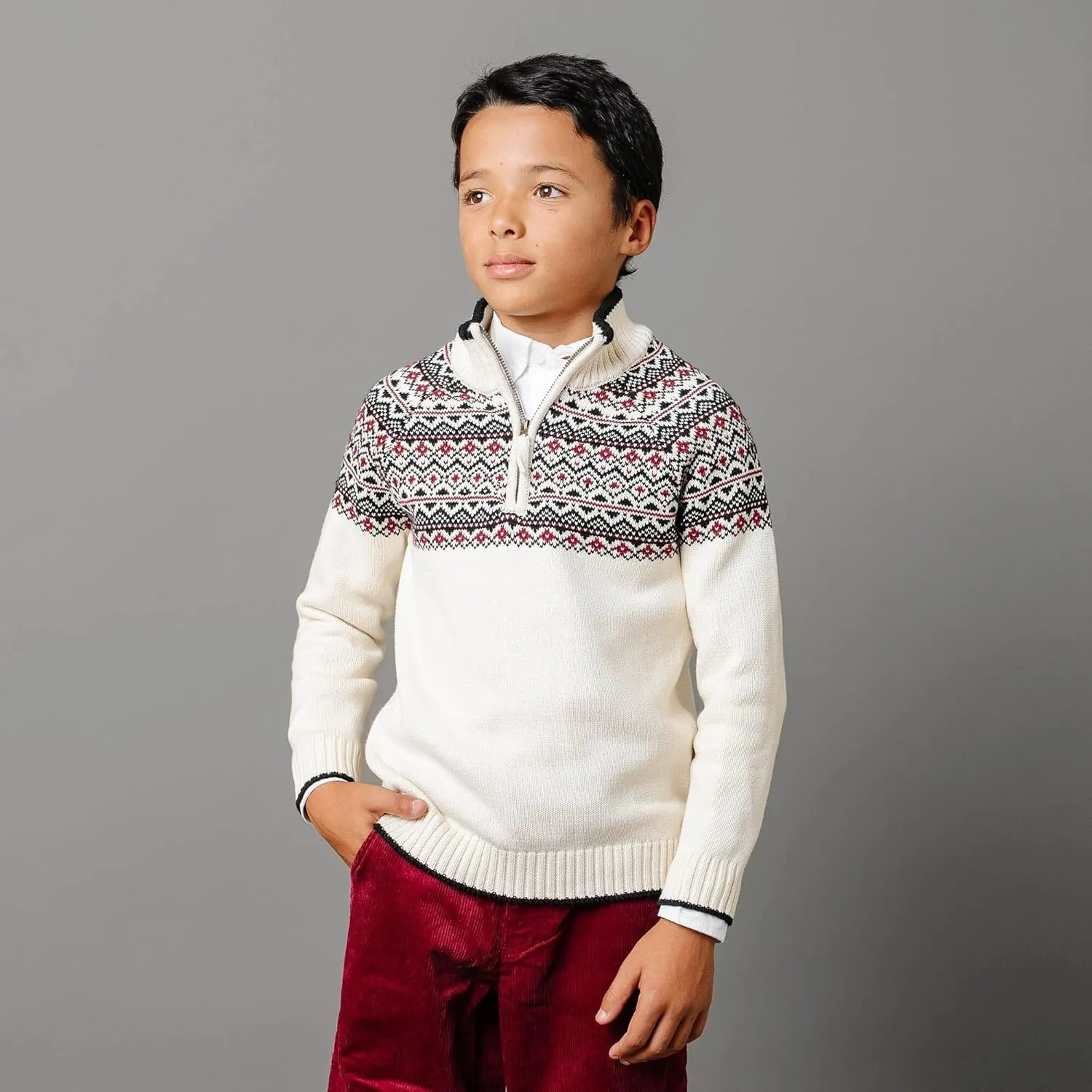 Hope & Henry Boys' Long Sleeve Half Zip Pullover Sweater