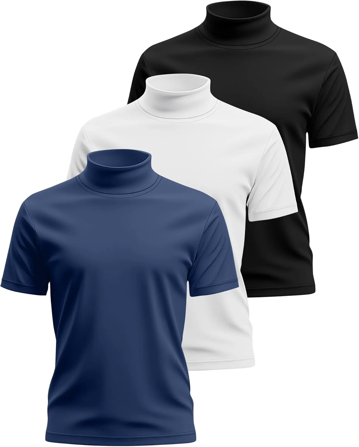 Huukeay 3 Pack Men's Big and Tall Turtleneck Shirt, Cotton Short Sleeve Mock Neck Tops Loose Fit Basic Casual Undershirt Tee