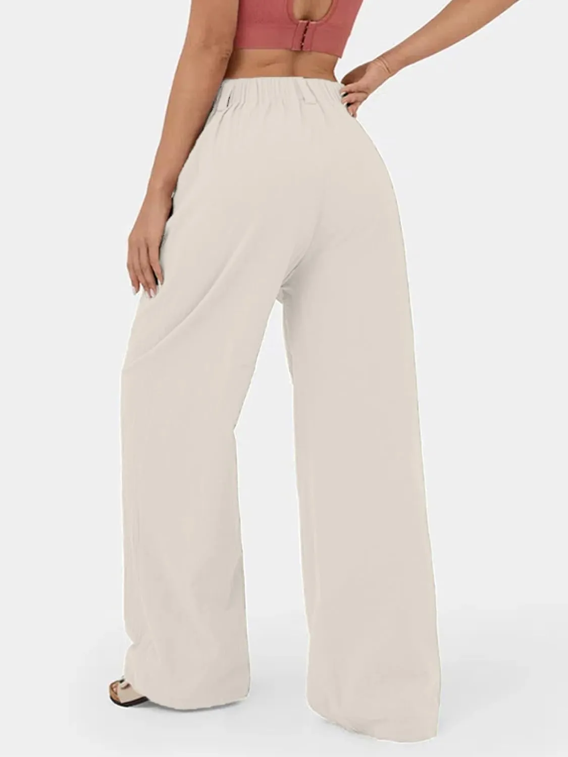 IFFEI Womens Linen Pants Casual Loose Wide Leg High Waist Button Up Pants Trousers with Pockets
