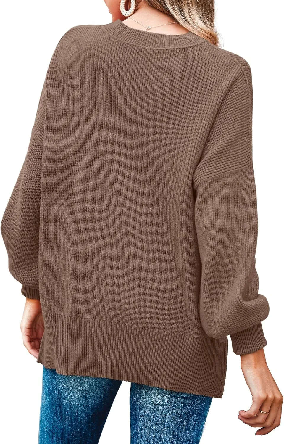 Imily Bela Womens Oversized Tunic Sweaters Fall Slouchy Long Sleeve Ribbed Knit Side Slit Pullover Jumper