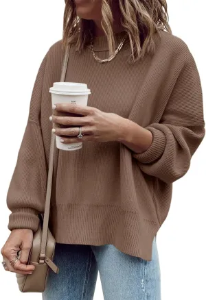 Imily Bela Womens Oversized Tunic Sweaters Fall Slouchy Long Sleeve Ribbed Knit Side Slit Pullover Jumper