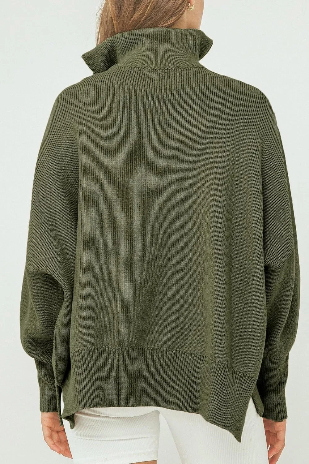 Imily Bela Womens Tunic Sweater Fall Long Sleeve 1/4 Zip Pullover Sweaters Oversized Slouchy Ribbed Knit Sweatshirt with Slit