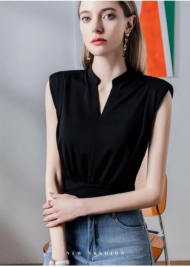 Irsutey Women Sleeveless Summer Tank Tops V Neck Solid Ribbed Tee Shirts Casual Slim Fit 2024 Trendy Basic Crop Shirt