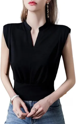 Irsutey Women Sleeveless Summer Tank Tops V Neck Solid Ribbed Tee Shirts Casual Slim Fit 2024 Trendy Basic Crop Shirt