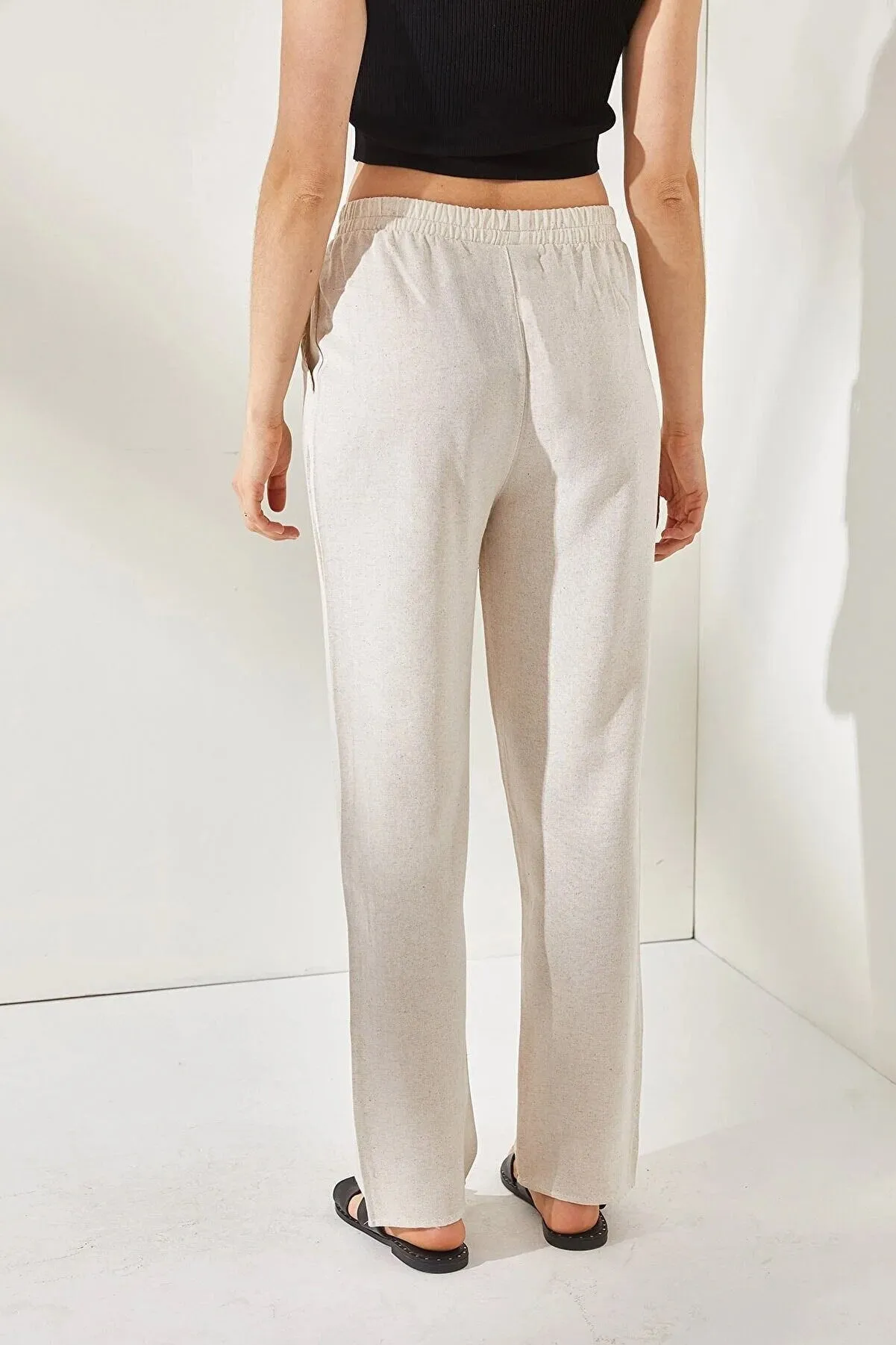 Ivory Linen Tapered Pants