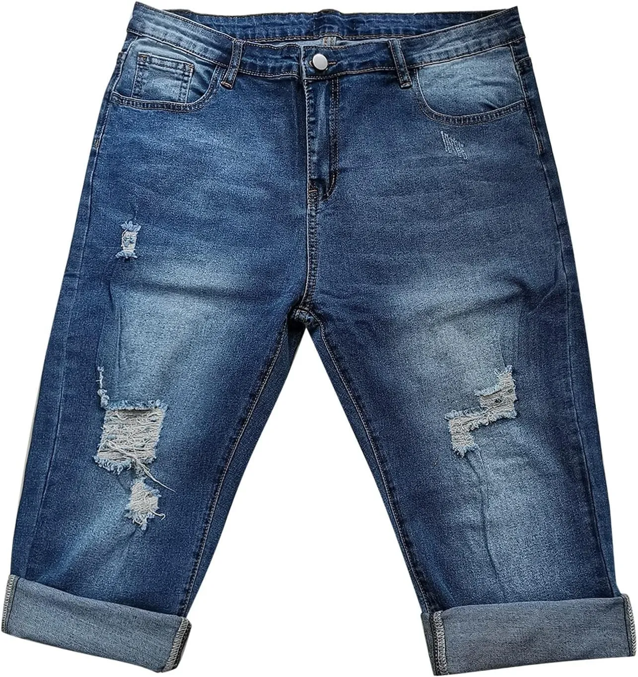 Jean Capri Pants for Women High Waisted Ripped Skinny Jeans Stretchy Distressed Denim Cropped Jeggings with Pockets