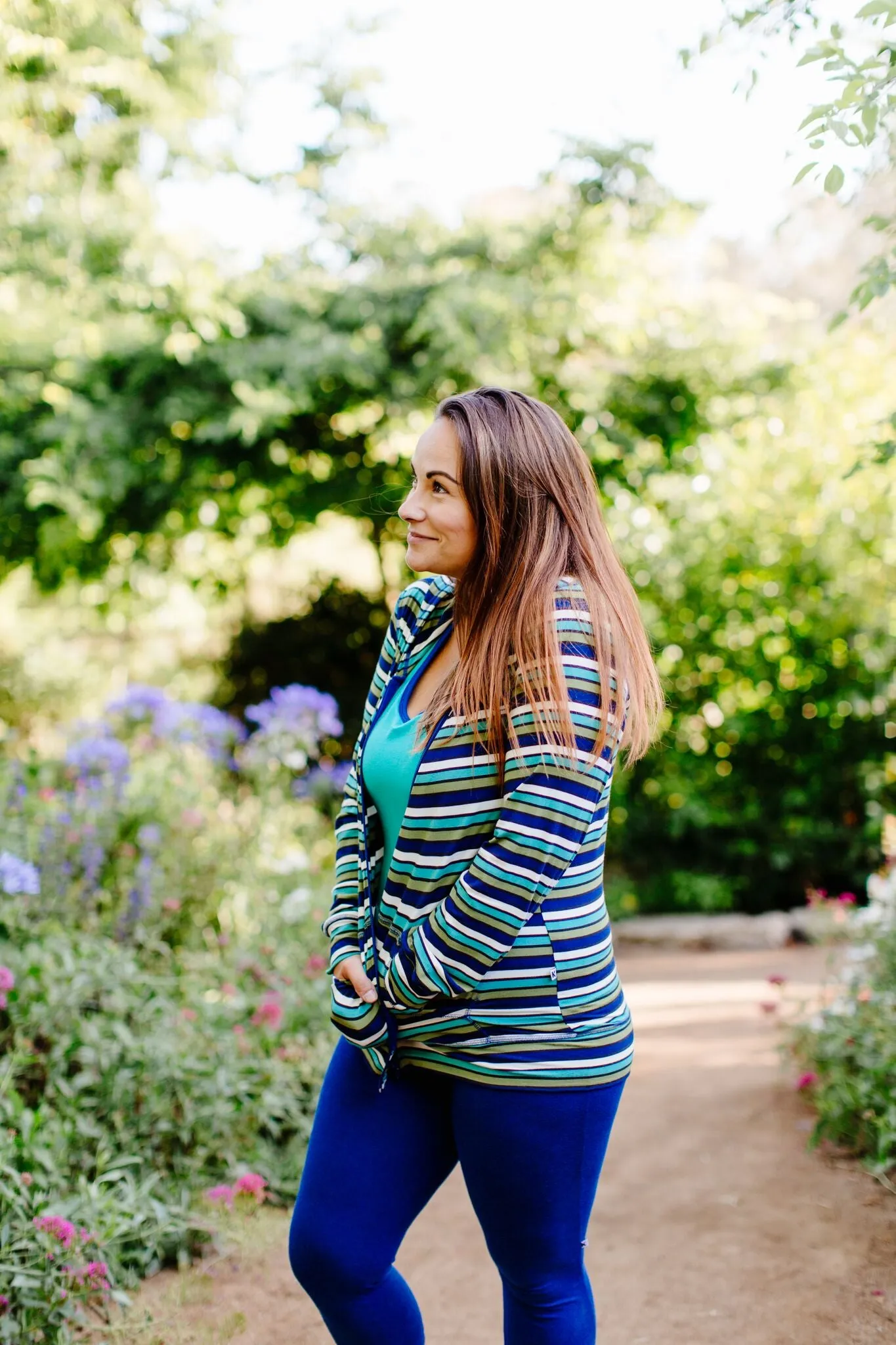 Kickee Pants Women's Print Lightweight Hoodie - Botany Grasshopper Stripe