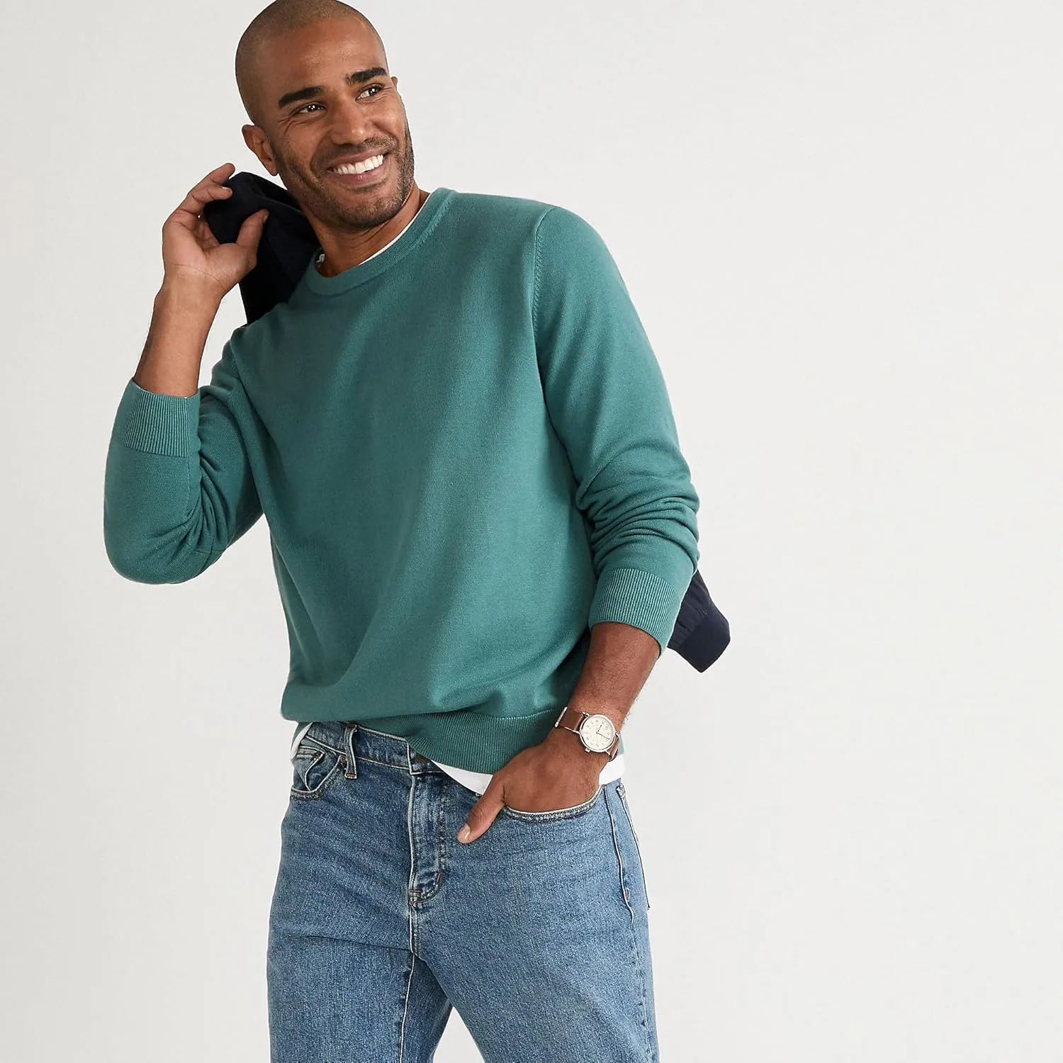Lands' End Men's Fine Gauge Cotton Crew Neck Sweater