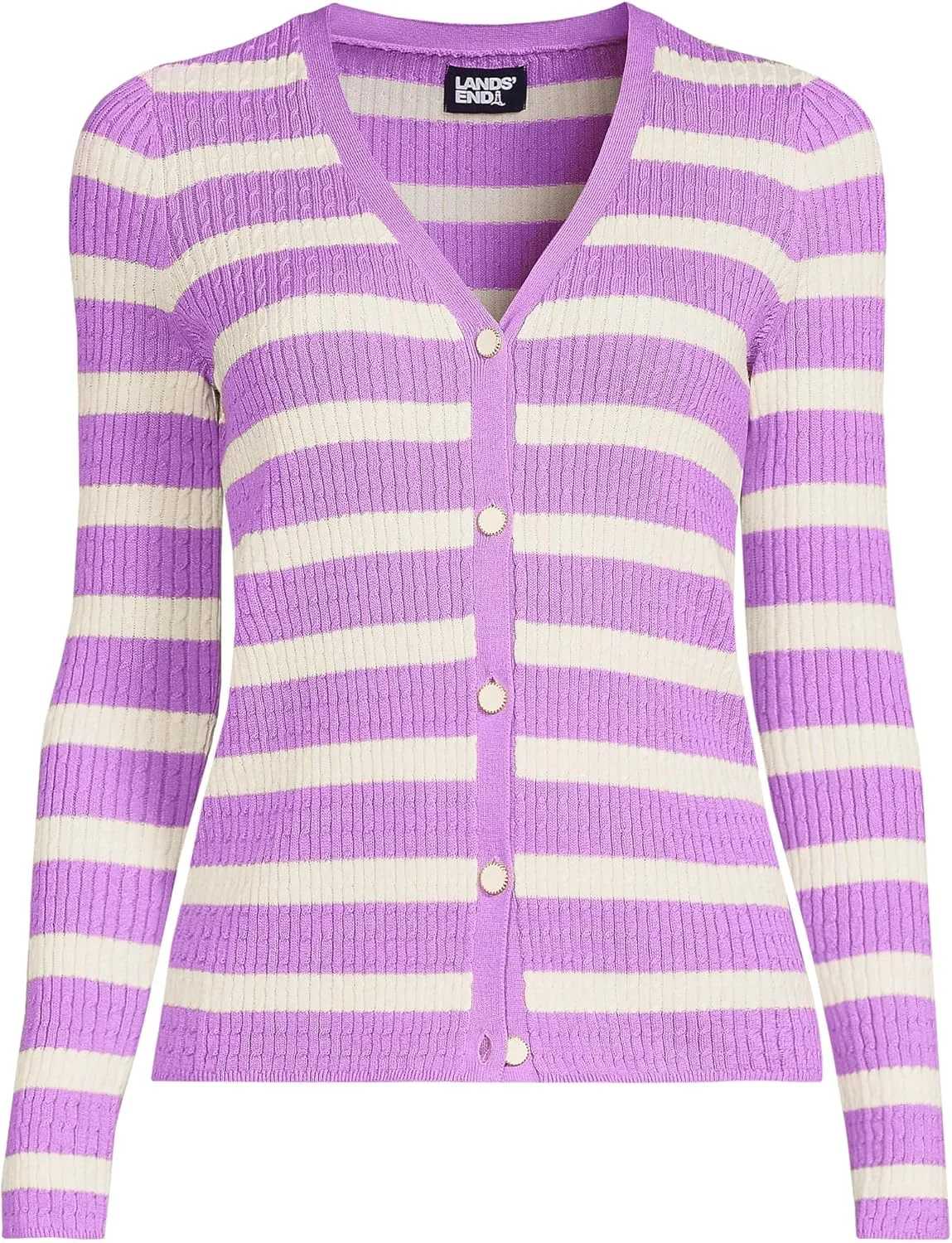 Lands' End Women's Drifter Baby Cable Vneck Cardigan Sweater