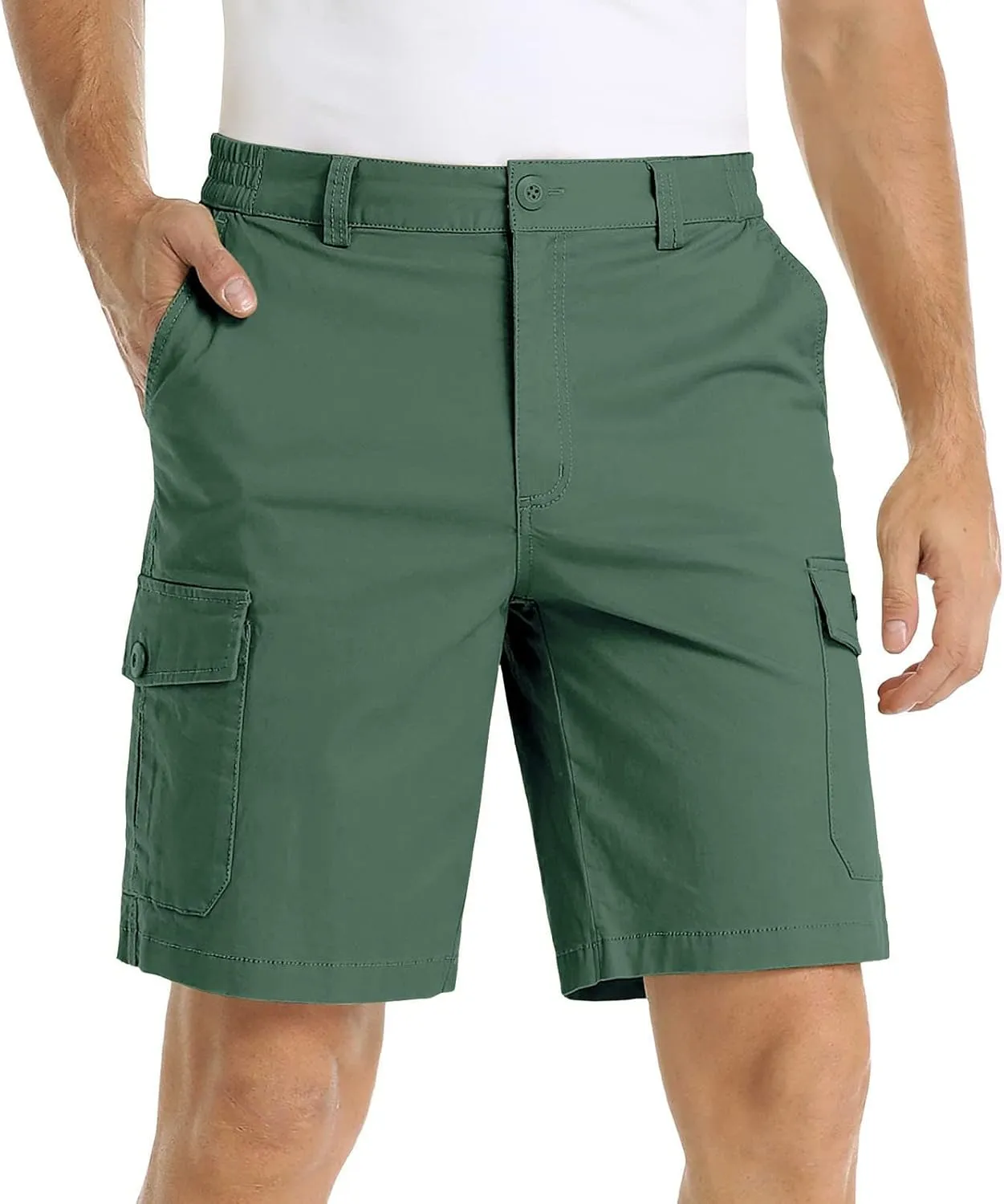 LCMTWX Mens Casual Shorts with Multiple Pockets for Comfort and Lightweight Twill Cotton Elastic Waist Casual Shorts for