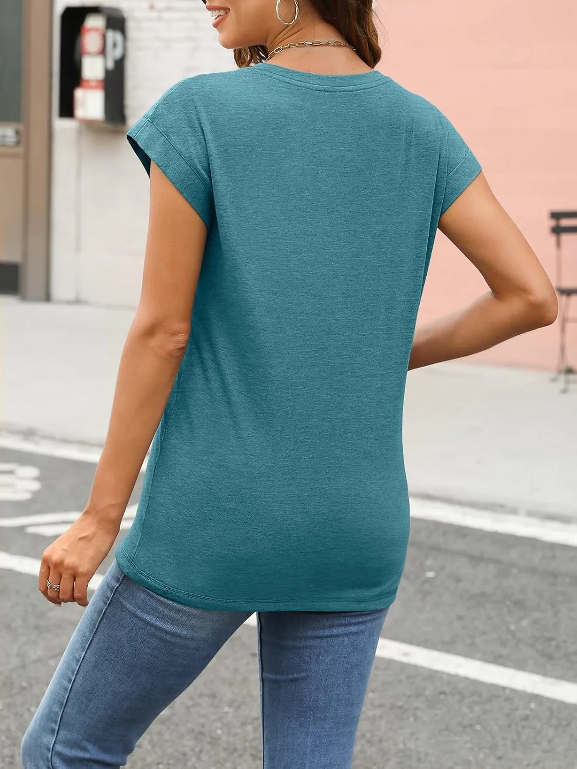 LILLUSORY Womens Casual Summer Tops Cap Sleeve Spring T Shirts Business Dressy Basic Tee Trendy Fashion Clothes 2025