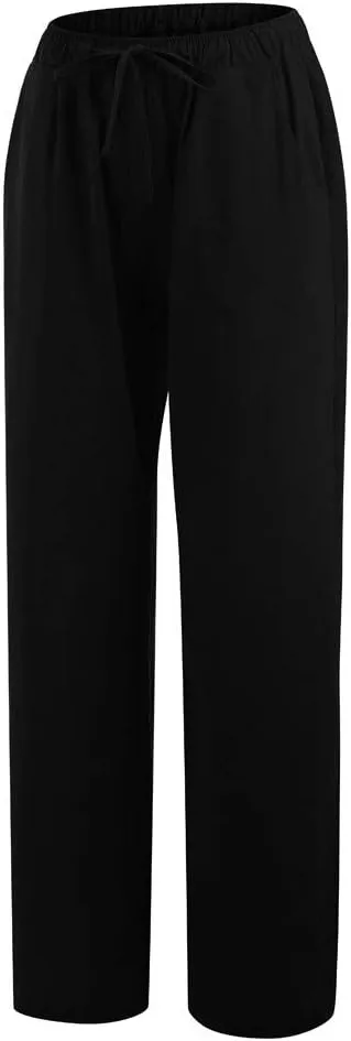 Linen Pants Women Summer High Waisted Pants Casual Wide Leg Pant Drawstring Elastic Waist Pant Flowy Beach Trousers