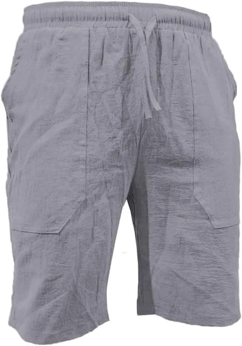 Linen Shorts for Men Black Sports Shorts Beach Shorts Casual Cotton Linen Shorts Beach Shorts with Pockets Men's