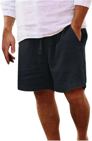 Linen Shorts for Men Black Sports Shorts Beach Shorts Casual Cotton Linen Shorts Beach Shorts with Pockets Men's