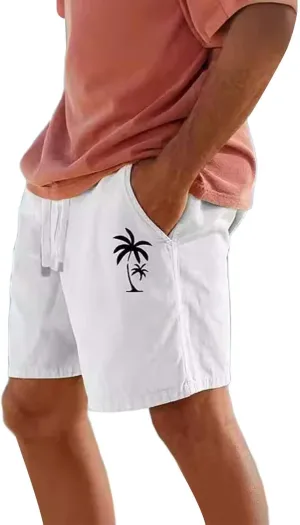 Linen Shorts for Men Black Sports Shorts Beach Shorts Casual Cotton Linen Shorts Beach Shorts with Pockets Men's