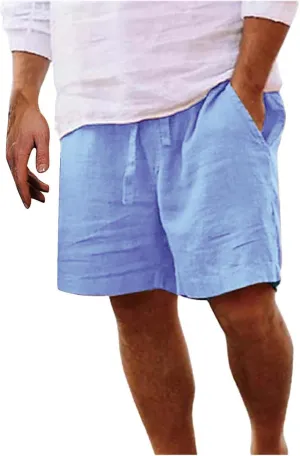 Linen Shorts for Men Black Sports Shorts Beach Shorts Casual Cotton Linen Shorts Beach Shorts with Pockets Men's