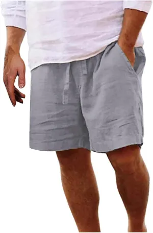 Linen Shorts for Men Black Sports Shorts Beach Shorts Casual Cotton Linen Shorts Beach Shorts with Pockets Men's