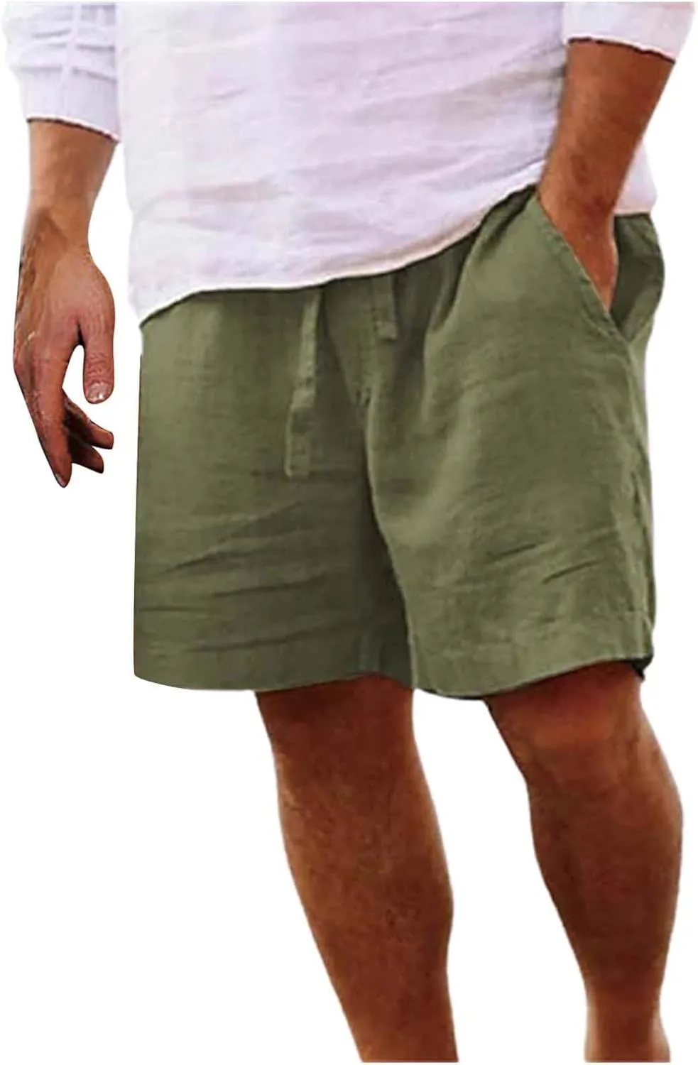 Linen Shorts for Men Black Sports Shorts Beach Shorts Casual Cotton Linen Shorts Beach Shorts with Pockets Men's