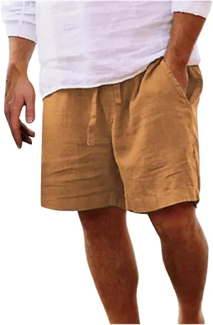 Linen Shorts for Men Black Sports Shorts Beach Shorts Casual Cotton Linen Shorts Beach Shorts with Pockets Men's