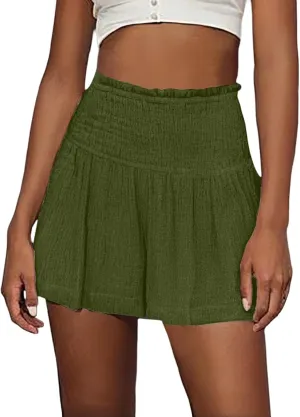 Linen Shorts for Women Summer High Waisted Flowy Pleated Pull on Shorts Stylish Comfortable Lightweight Casual Short