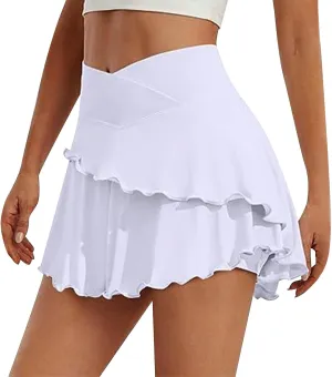 Litetao Tennis Skirts with Shorts Underneath for Women High Waisted Shorts Skirts Comfy Solid Summer Athletic Yoga Culottes