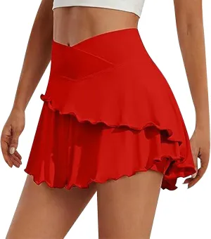 Litetao Tennis Skirts with Shorts Underneath for Women High Waisted Shorts Skirts Comfy Solid Summer Athletic Yoga Culottes