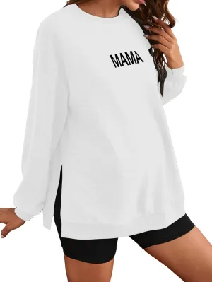 MakeMeChic Women's Maternity Sweatshirt Oversized Long Sleeve Split Side Graphic Pullover Tee Tops Pregnancy Mama Sweatshirt