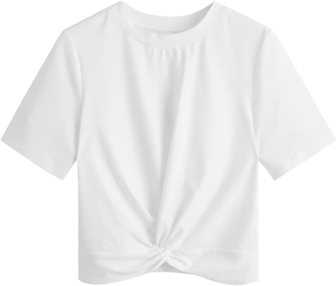 MakeMeChic Women's Summer Crop Top Solid Short Sleeve Twist Front Tee T-Shirt
