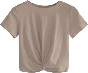 MakeMeChic Women's Summer Crop Top Solid Short Sleeve Twist Front Tee T-Shirt
