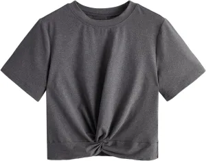 MakeMeChic Women's Summer Crop Top Solid Short Sleeve Twist Front Tee T-Shirt