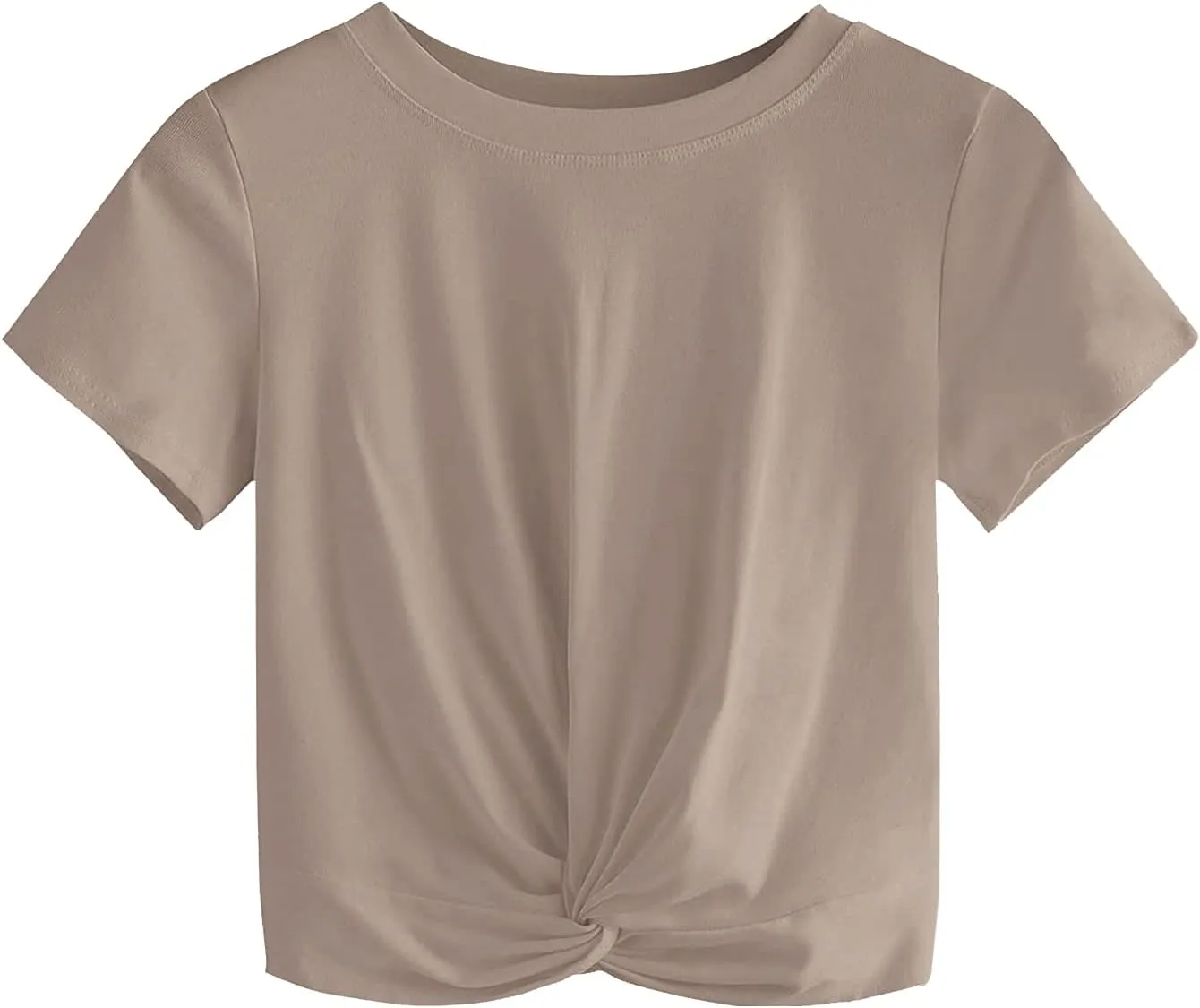 MakeMeChic Women's Summer Crop Top Solid Short Sleeve Twist Front Tee T-Shirt