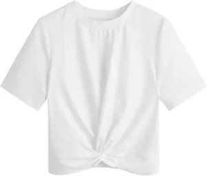MakeMeChic Women's Summer Crop Top Solid Short Sleeve Twist Front Tee T-Shirt