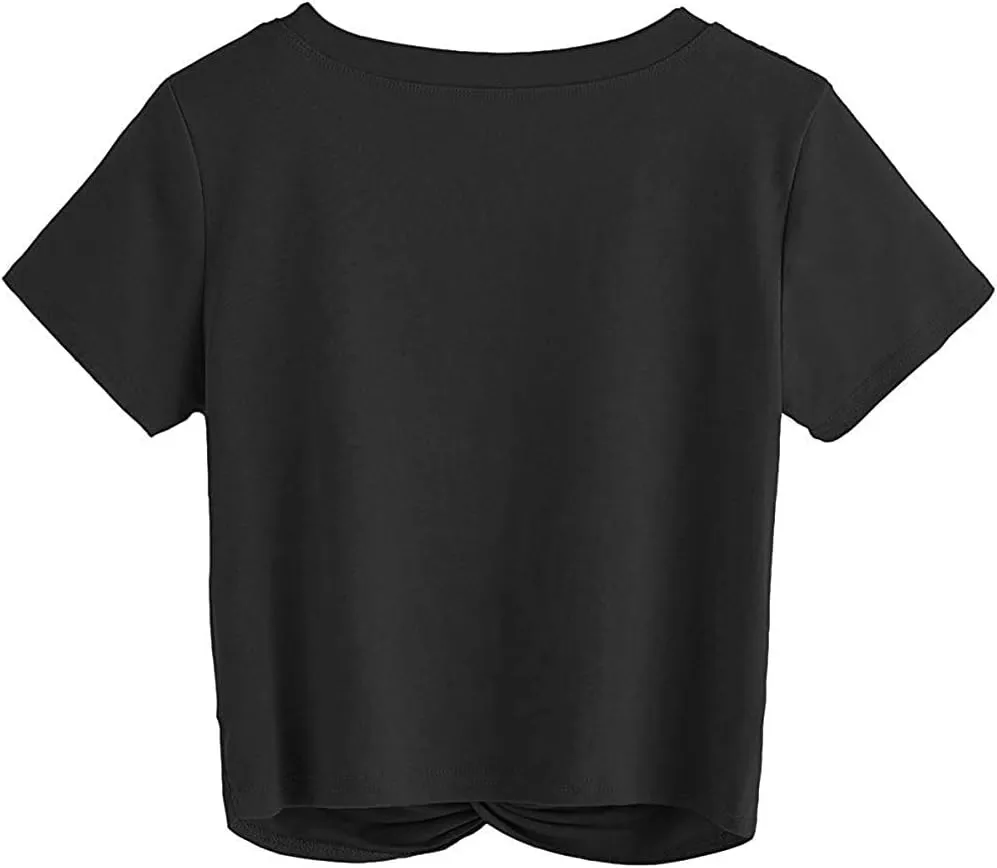 MakeMeChic Women's Summer Crop Top Solid Short Sleeve Twist Front Tee T-Shirt