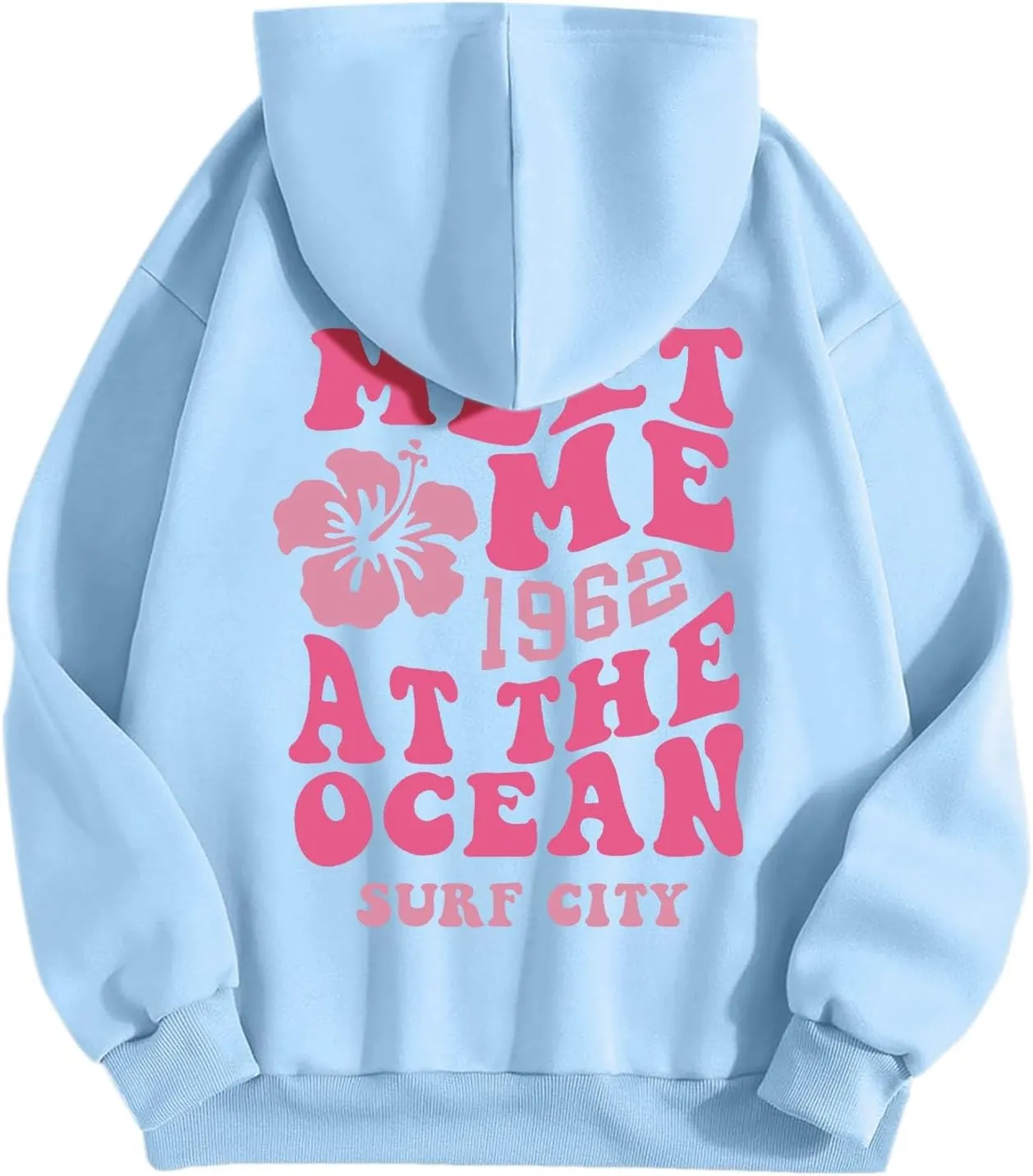 Meet Me at The Ocean Graphic Hoodie For Women Trendy Letter Printed Long Sleeve Hoodie Oversized Casual Pullover Tops