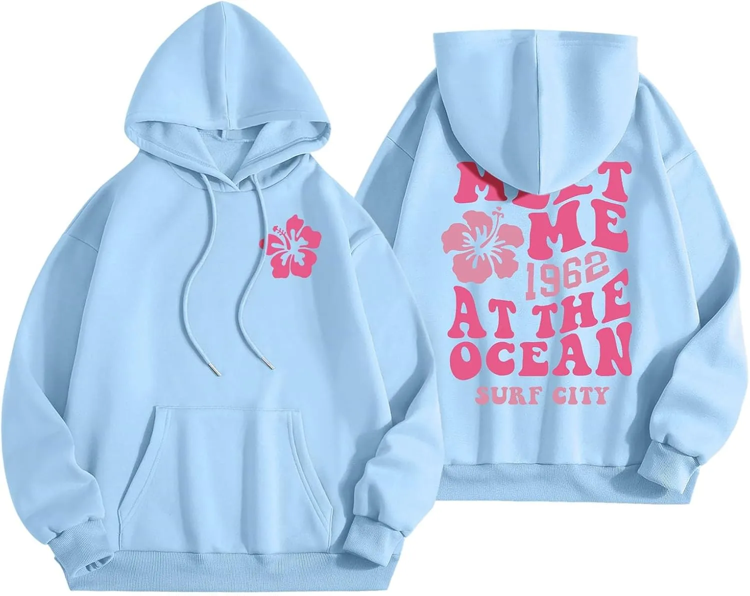 Meet Me at The Ocean Graphic Hoodie For Women Trendy Letter Printed Long Sleeve Hoodie Oversized Casual Pullover Tops