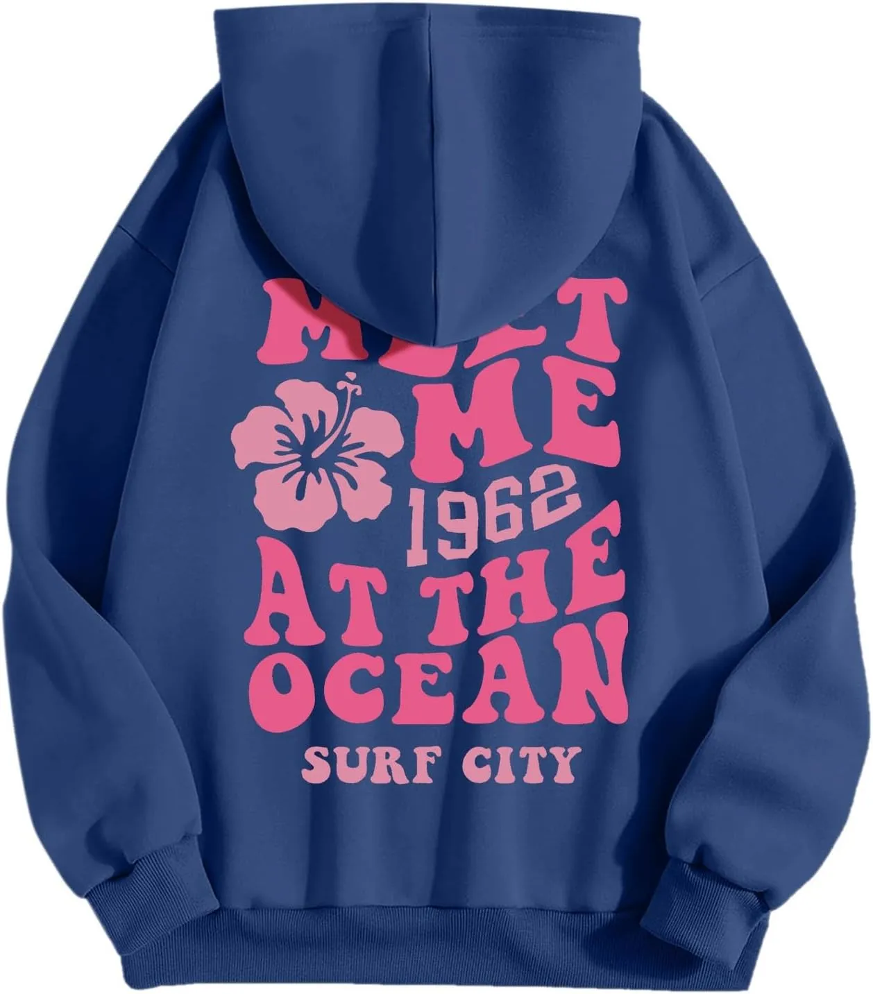 Meet Me at The Ocean Graphic Hoodie For Women Trendy Letter Printed Long Sleeve Hoodie Oversized Casual Pullover Tops